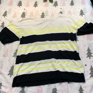 Womens green black and white striped tshirt medium